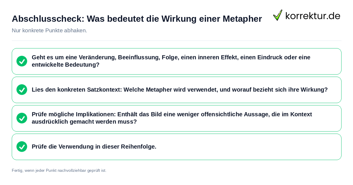 Abschlusscheck: Was bedeutet die Wirkung einer Metapher Konkreter Abschlusscheck zu Was bedeutet die Wirkung einer Metapher