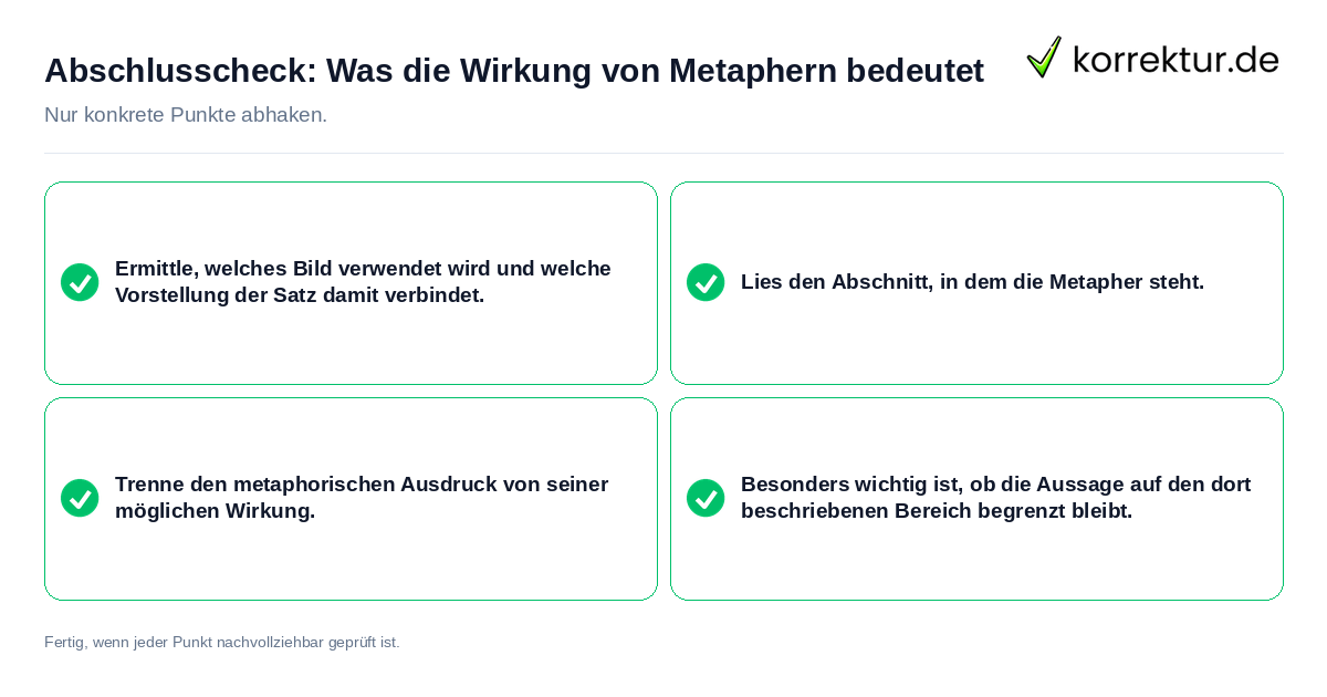 Abschlusscheck: Was die Wirkung von Metaphern bedeutet Konkreter Abschlusscheck zu Was die Wirkung von Metaphern bedeutet