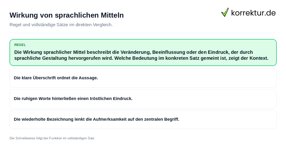 Konkrete Regel und vollständige Beispielsätze zu Wirkung von sprachlichen Mitteln