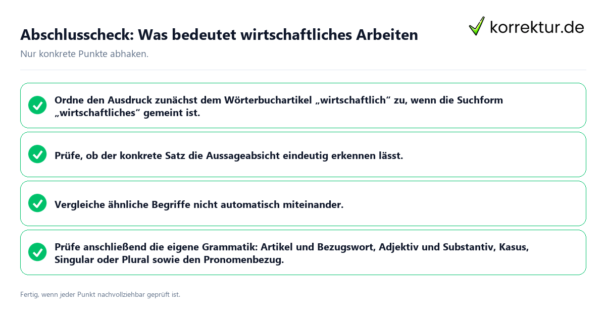 Abschlusscheck: Was bedeutet wirtschaftliches Arbeiten Konkreter Abschlusscheck zu Was bedeutet wirtschaftliches Arbeiten