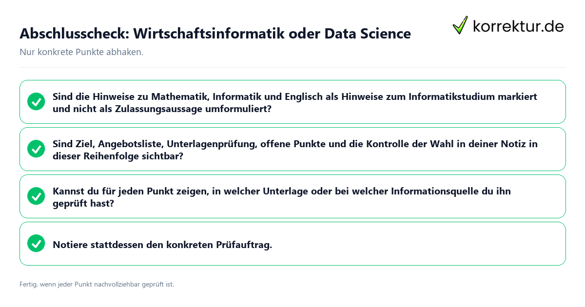 Abschlusscheck: Wirtschaftsinformatik oder Data Science Konkreter Abschlusscheck zu Wirtschaftsinformatik oder Data Science