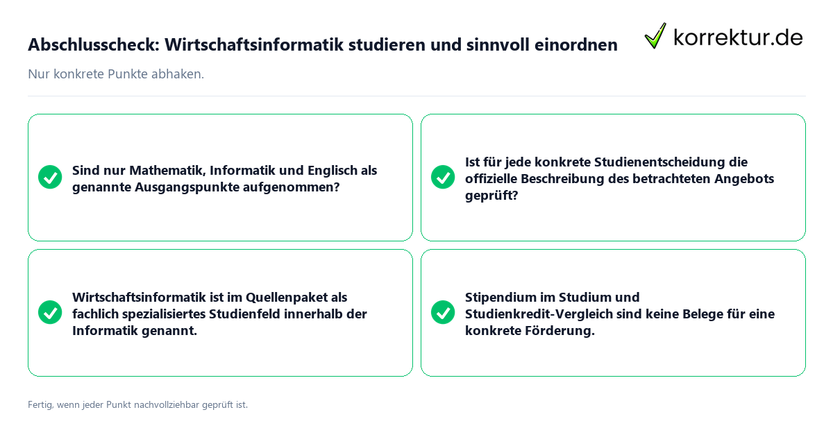 Konkreter Abschlusscheck zu Wirtschaftsinformatik studieren und sinnvoll einordnen