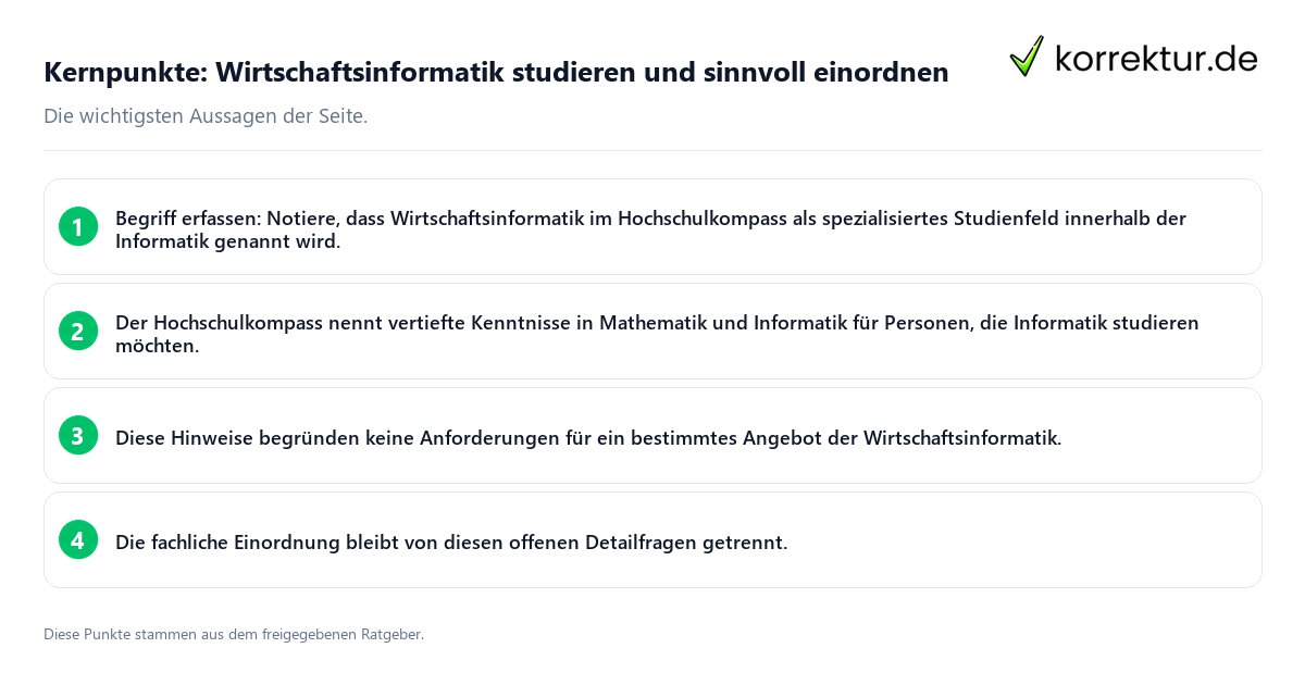 Konkrete Kernpunkte zu Wirtschaftsinformatik studieren und sinnvoll einordnen