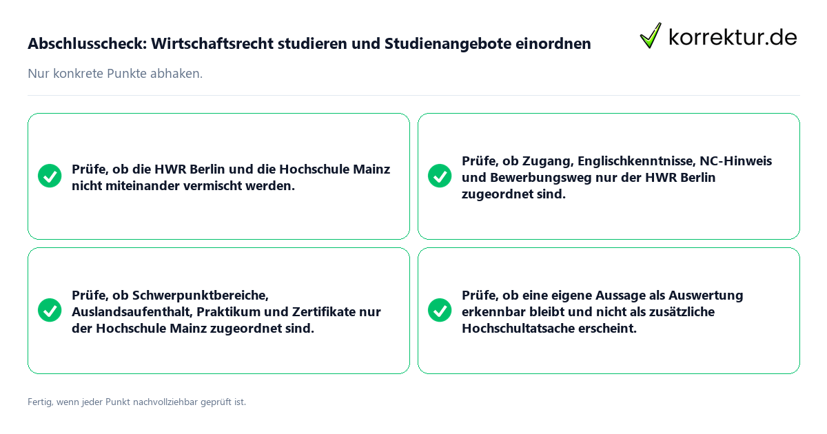 Abschlusscheck: Wirtschaftsrecht studieren und Studienangebote einordnen Konkreter Abschlusscheck zu Wirtschaftsrecht studieren und Studienangebote einordnen