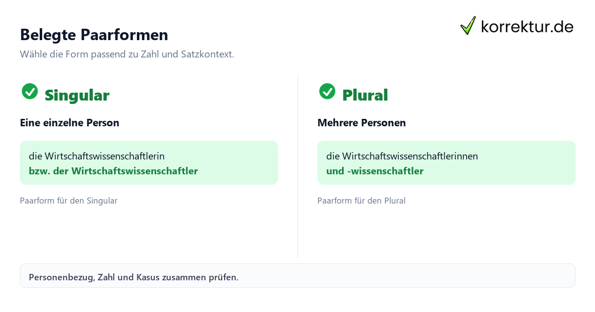 Belegte Paarformen Wirtschaftswissenschaftler gendergerecht und korrekt formulieren: Paarformen