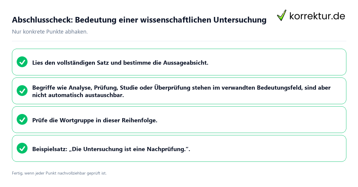 Konkreter Abschlusscheck zu Bedeutung einer wissenschaftlichen Untersuchung