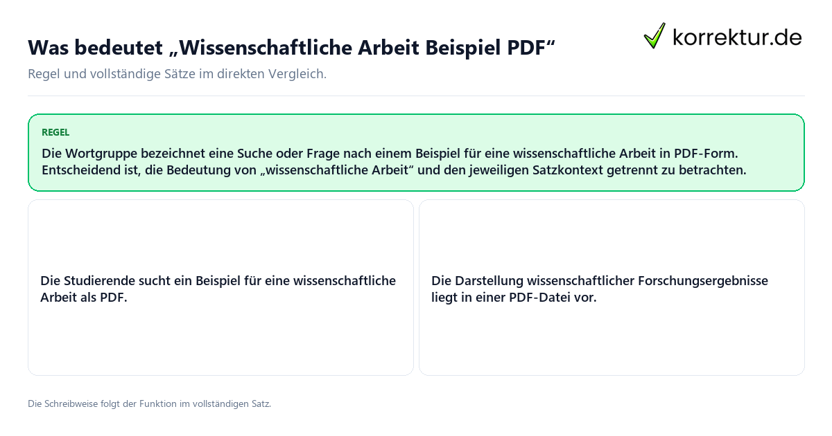 Konkrete Regel und vollständige Beispielsätze zu Was bedeutet „Wissenschaftliche Arbeit Beispiel PDF“