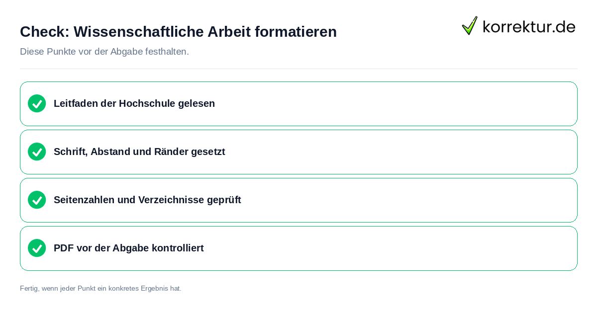 Check: Wissenschaftliche Arbeit formatieren Wissenschaftliche Arbeit formatieren: Prüfliste mit vier Punkten