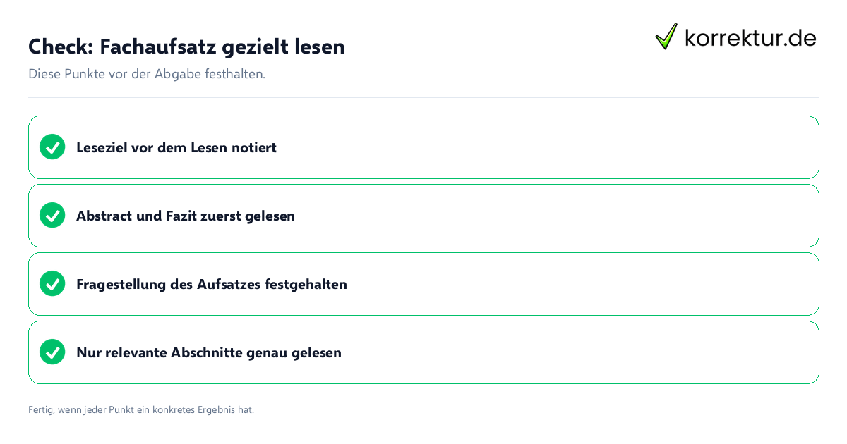 Check: Fachaufsatz gezielt lesen Fachaufsatz gezielt lesen: Prüfliste mit vier Punkten
