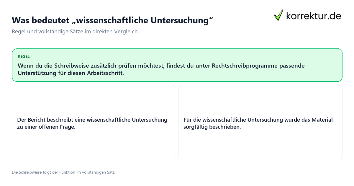 Konkrete Regel und vollständige Beispielsätze zu Was bedeutet „wissenschaftliche Untersuchung“