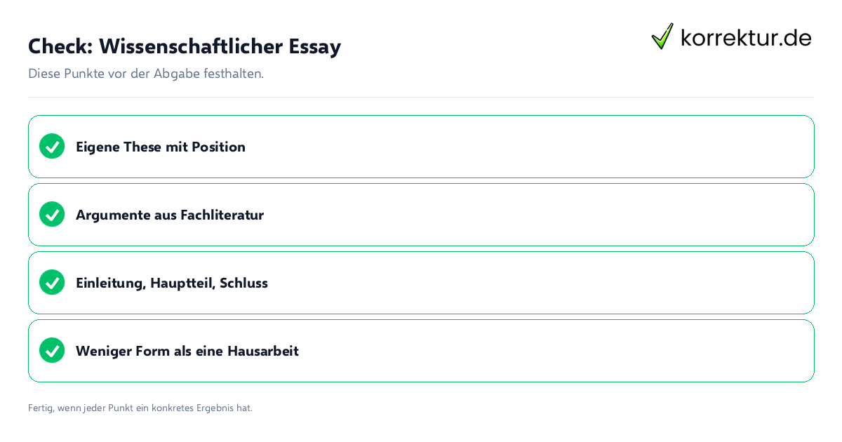 Check: Wissenschaftlicher Essay Wissenschaftlicher Essay: Prüfliste mit vier Punkten
