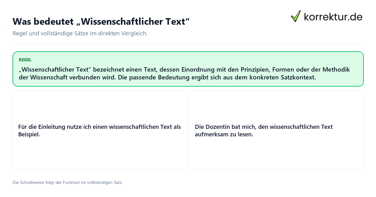 Konkrete Regel und vollständige Beispielsätze zu Was bedeutet „Wissenschaftlicher Text“