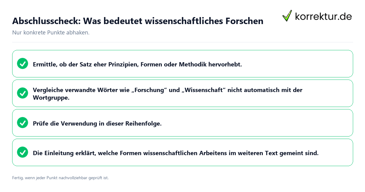Konkreter Abschlusscheck zu Was bedeutet wissenschaftliches Forschen