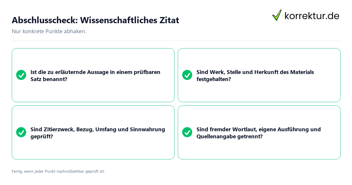 Konkreter Abschlusscheck zu Wissenschaftliches Zitat