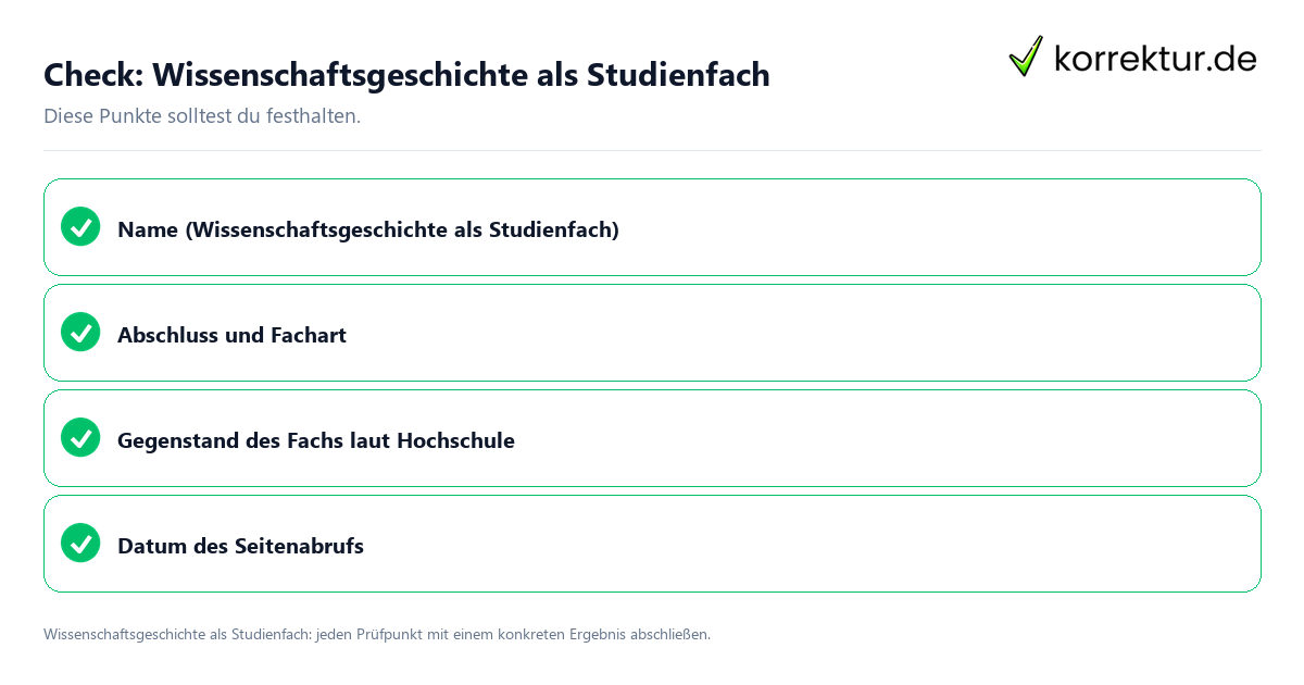 Check: Wissenschaftsgeschichte als Studienfach Wissenschaftsgeschichte als Studienfach mit einer themenspezifischen Checkliste