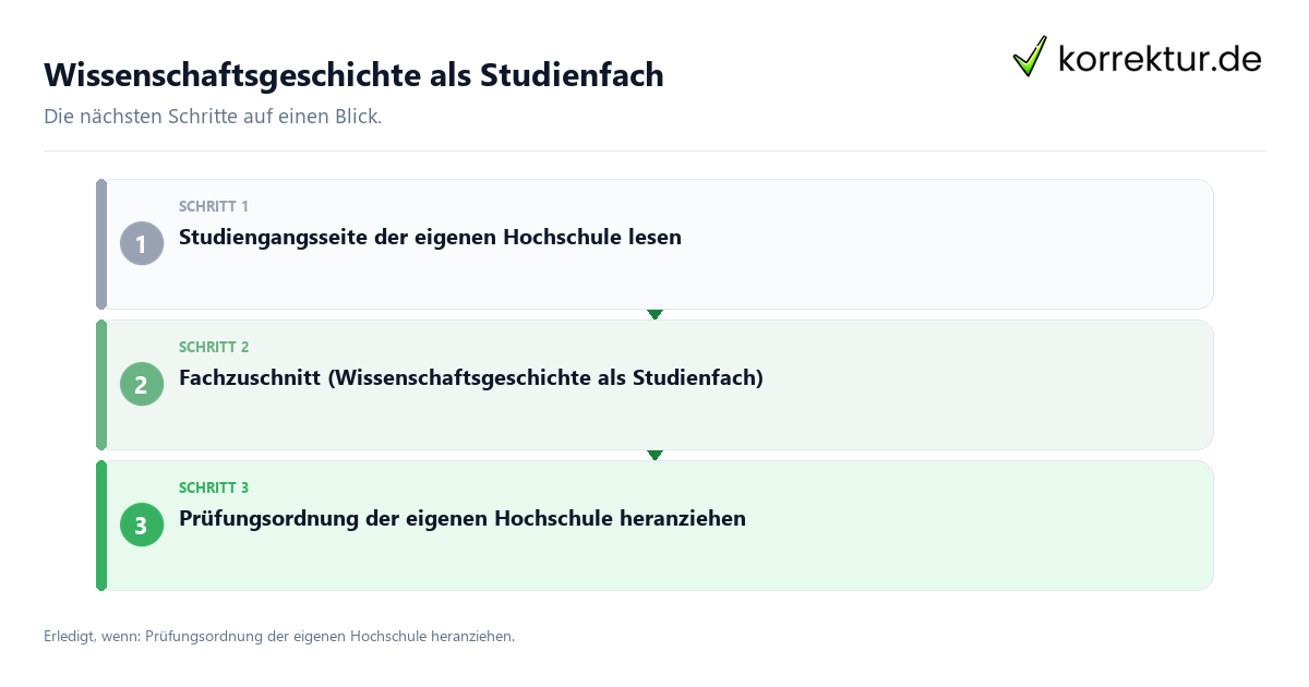 Wissenschaftsgeschichte als Studienfach Wissenschaftsgeschichte als Studienfach mit einem Ablauf aus Prüfung, Kontakt und Dokumentation