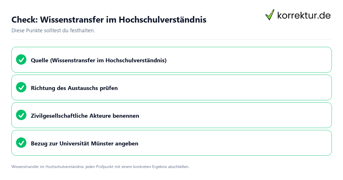 Wissenstransfer im Hochschulverständnis mit einer themenspezifischen Checkliste