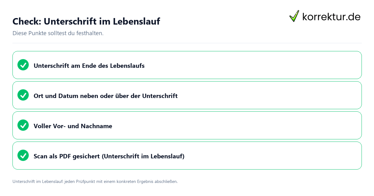Check: Unterschrift im Lebenslauf Unterschrift im Lebenslauf mit einer themenspezifischen Checkliste