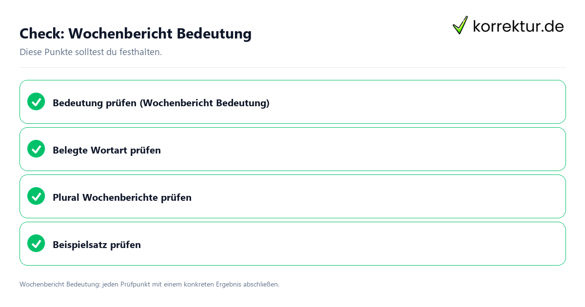 Wochenbericht Bedeutung mit einer themenspezifischen Checkliste