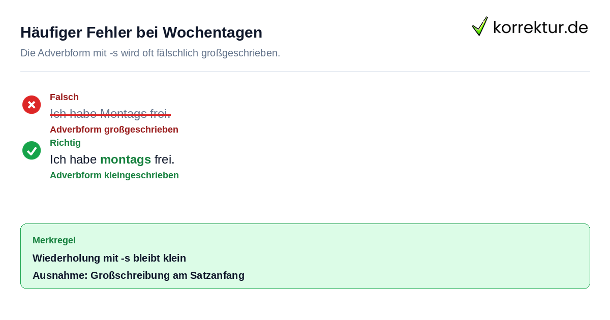 Wochentage groß oder klein: Korrektur von Montags zu montags im Satz
