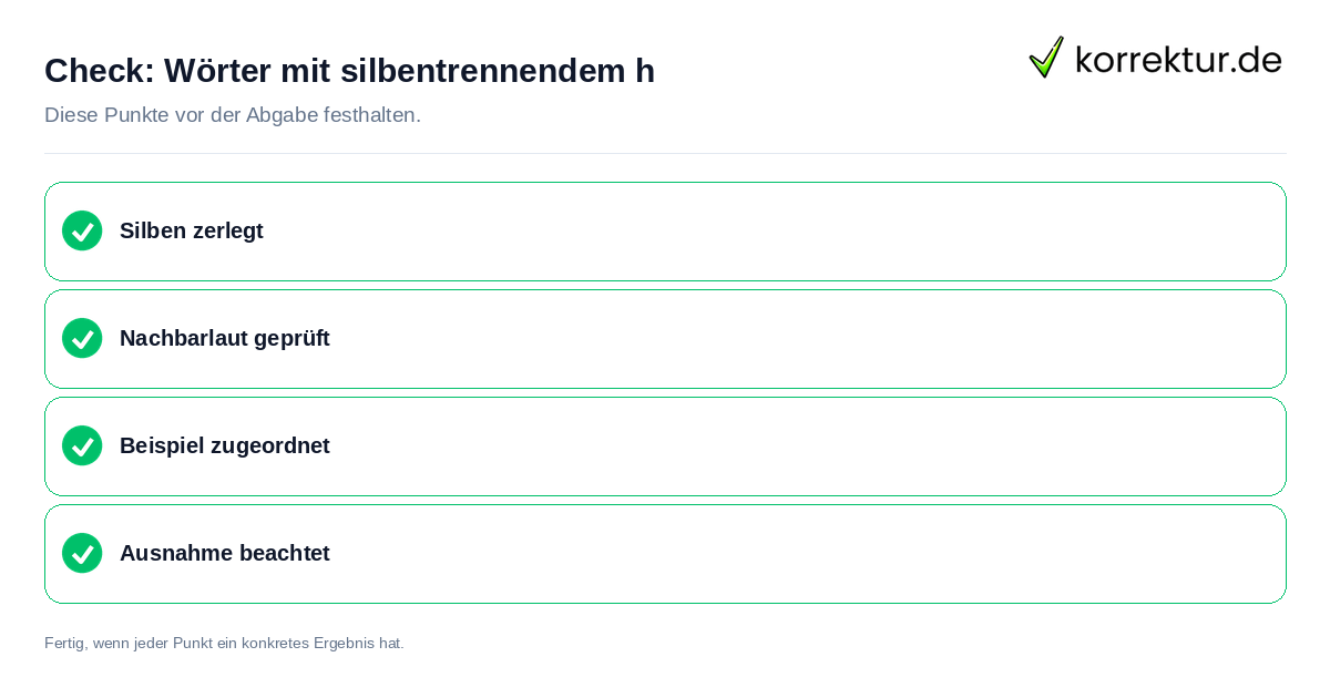 Check: Wörter mit silbentrennendem h Wörter mit silbentrennendem h: Prüfliste mit vier Punkten