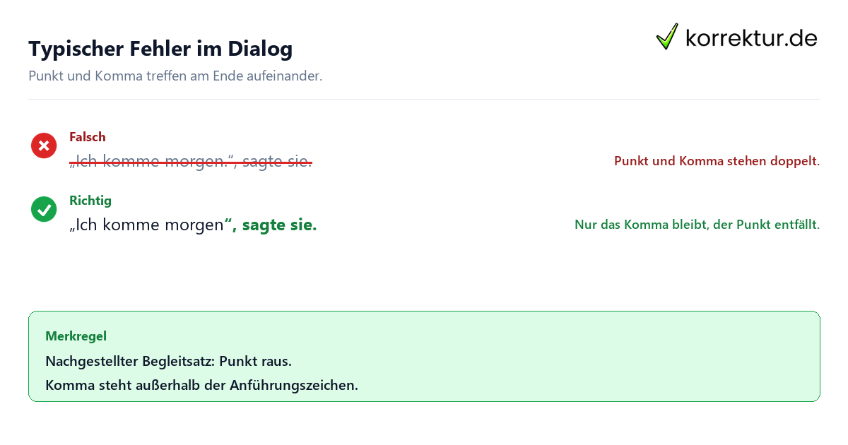 Wörtliche Rede Rotstift Beispiel: Punkt und Komma treffen falsch aufeinander
