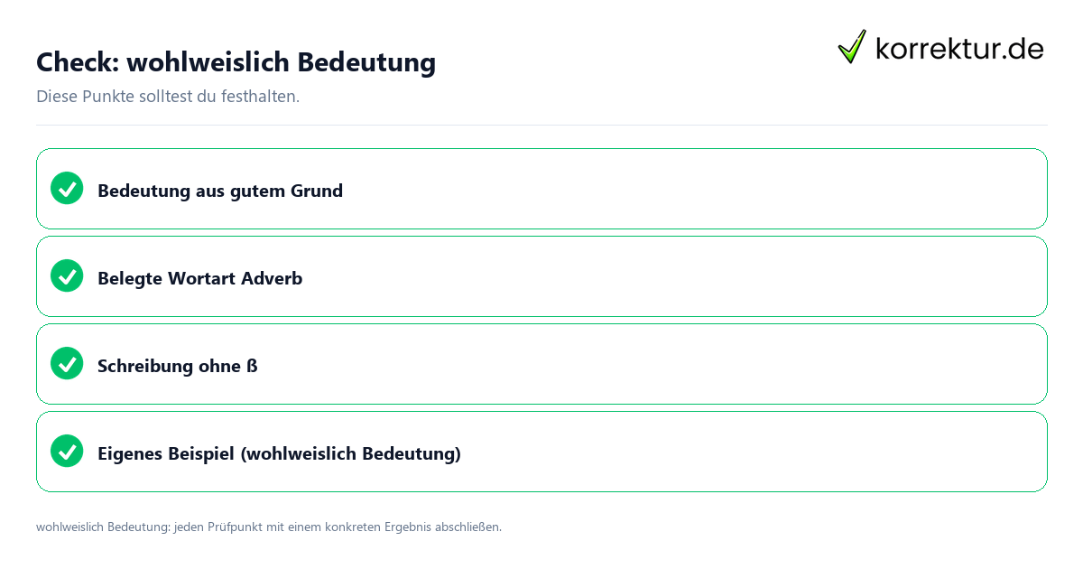 Wohlweislich Bedeutung mit einer themenspezifischen Checkliste