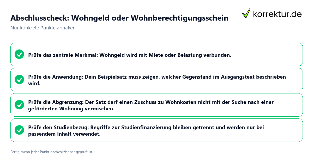 Abschlusscheck: Wohngeld oder Wohnberechtigungsschein Konkreter Abschlusscheck zu Wohngeld oder Wohnberechtigungsschein