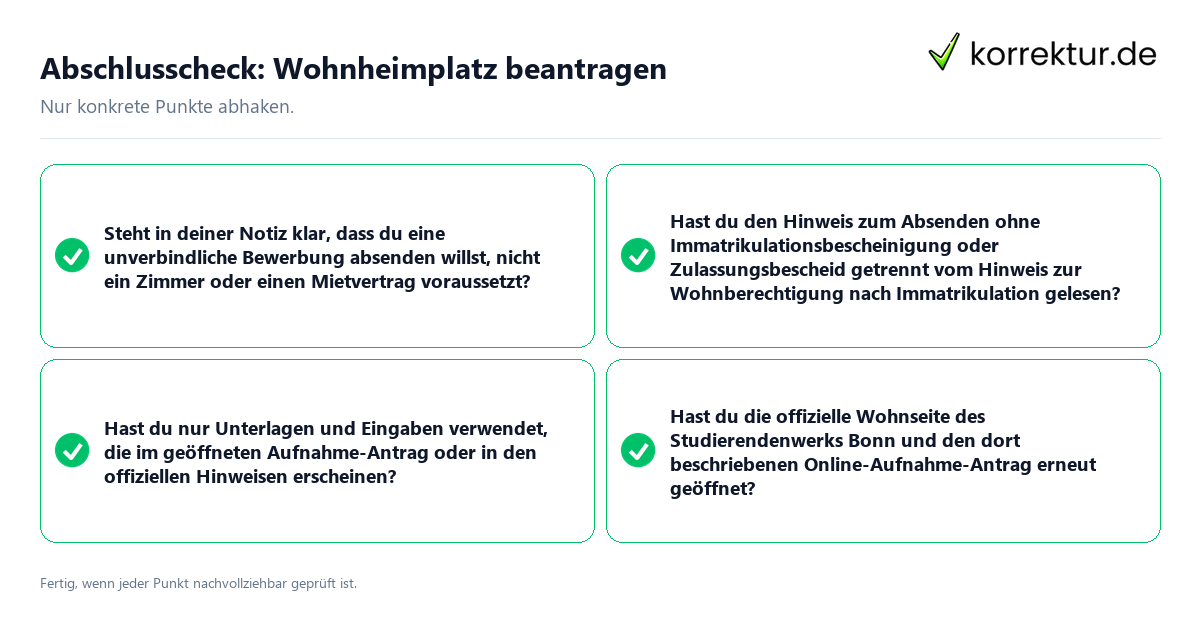 Konkreter Abschlusscheck zu Wohnheimplatz beantragen