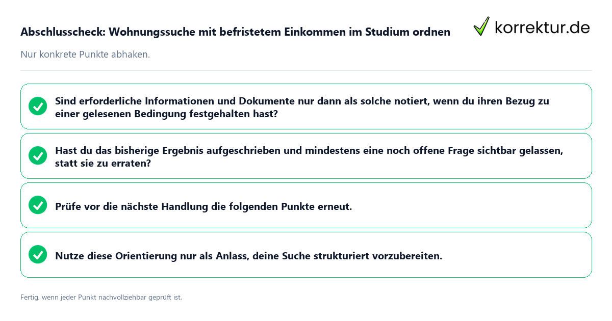 Konkreter Abschlusscheck zu Wohnungssuche mit befristetem Einkommen im Studium ordnen