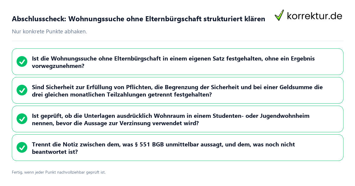 Konkreter Abschlusscheck zu Wohnungssuche ohne Elternbürgschaft strukturiert klären