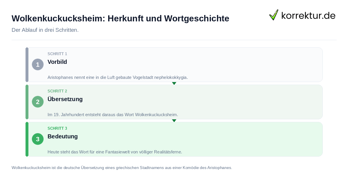 Wolkenkuckucksheim: Herkunft und Wortgeschichte: der Ablauf in drei Schritten
