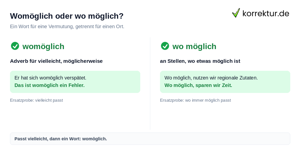 Womöglich oder wo möglich: Unterschied und Regel