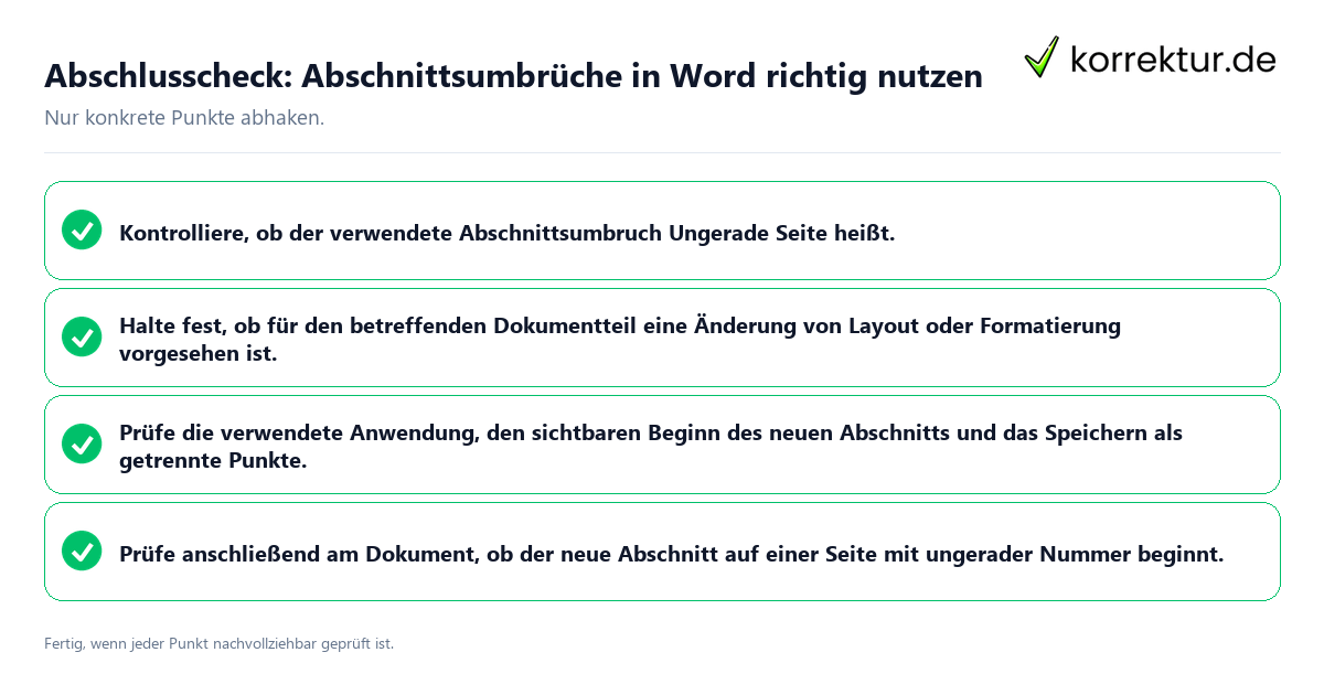 Konkreter Abschlusscheck zu Abschnittsumbrüche in Word richtig nutzen