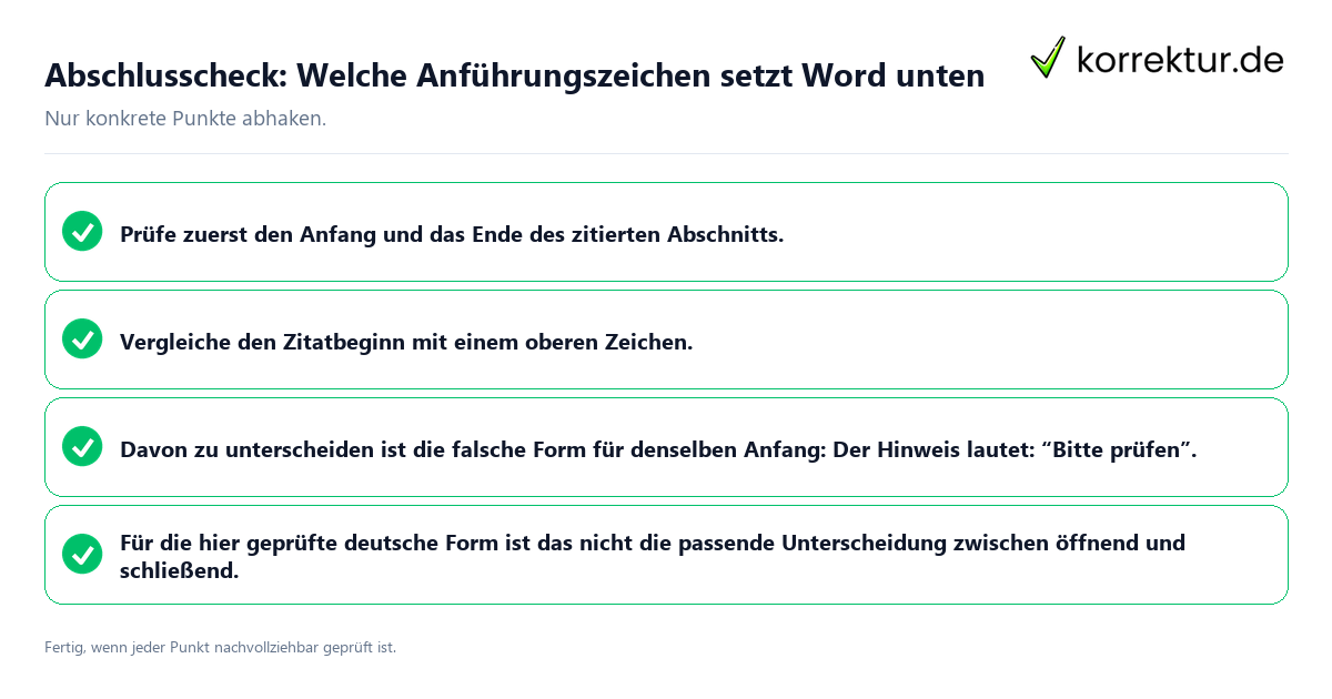 Abschlusscheck: Welche Anführungszeichen setzt Word unten Konkreter Abschlusscheck zu Welche Anführungszeichen setzt Word unten