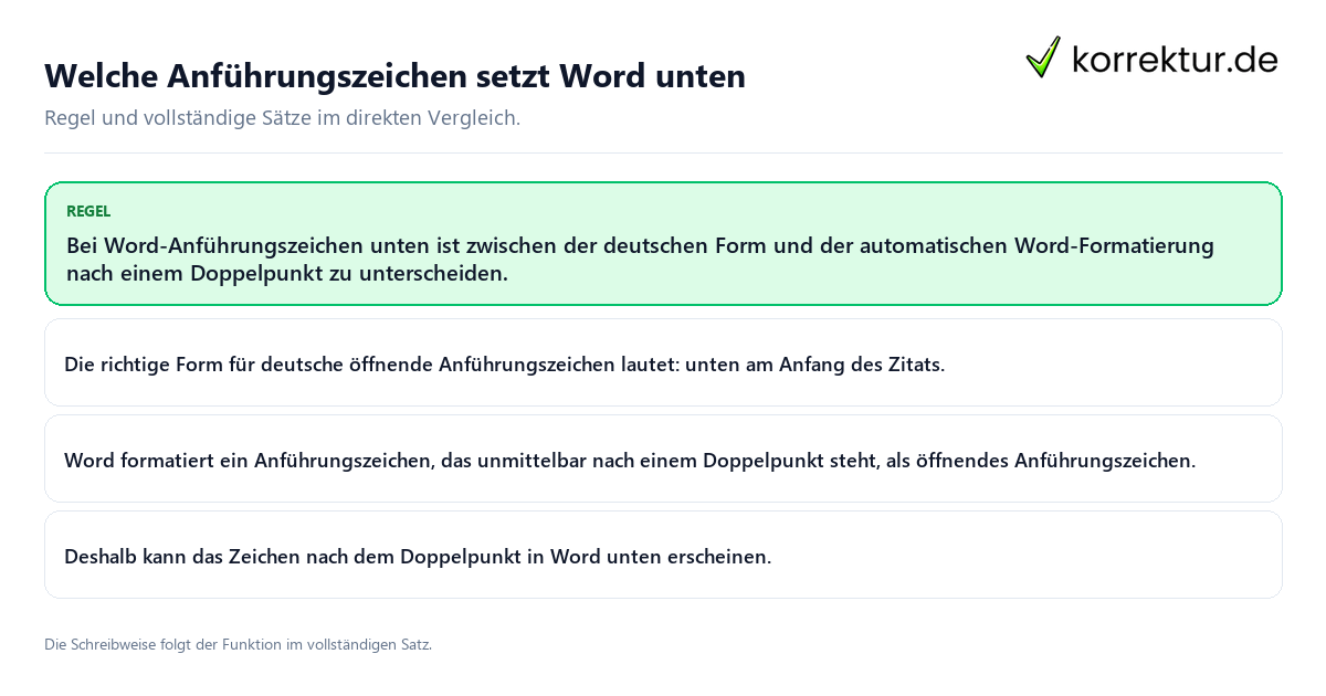 Welche Anführungszeichen setzt Word unten Konkrete Regel und vollständige Beispielsätze zu Welche Anführungszeichen setzt Word unten