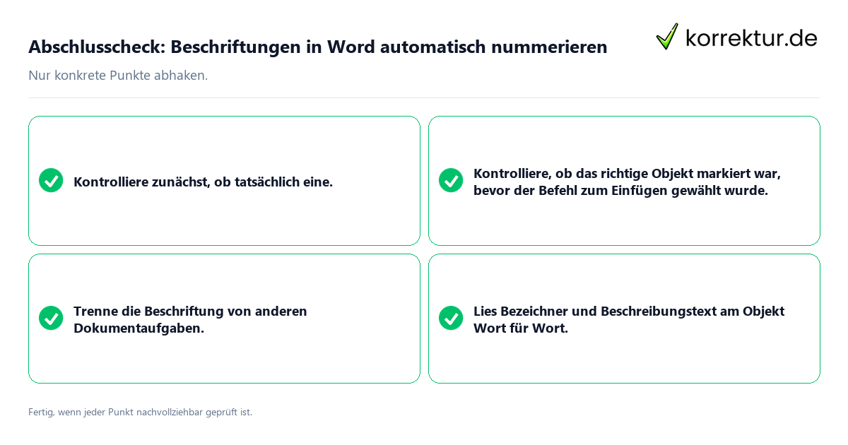 Konkreter Abschlusscheck zu Beschriftungen in Word automatisch nummerieren