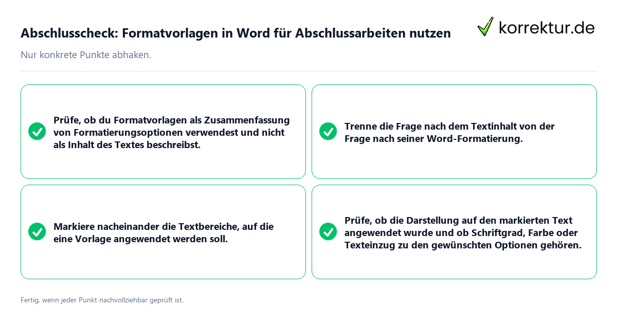 Konkreter Abschlusscheck zu Formatvorlagen in Word für Abschlussarbeiten nutzen
