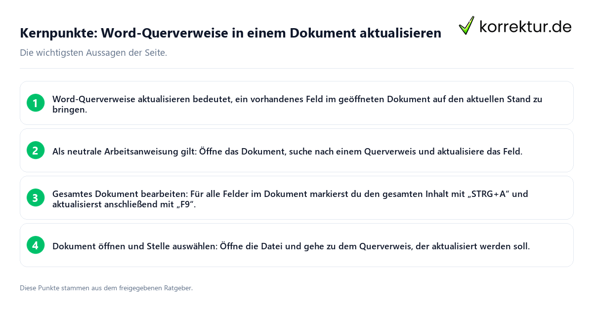 Kernpunkte: Word-Querverweise in einem Dokument aktualisieren Konkrete Kernpunkte zu Word-Querverweise in einem Dokument aktualisieren
