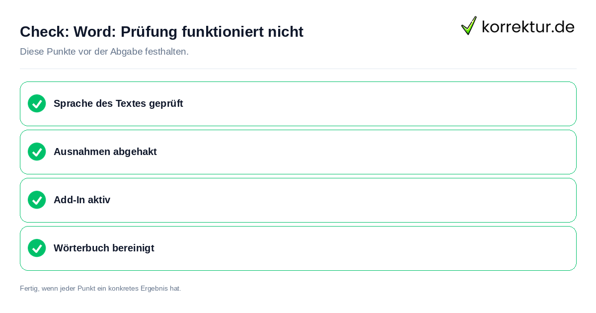 Word: Prüfung funktioniert nicht: Prüfliste mit vier Punkten