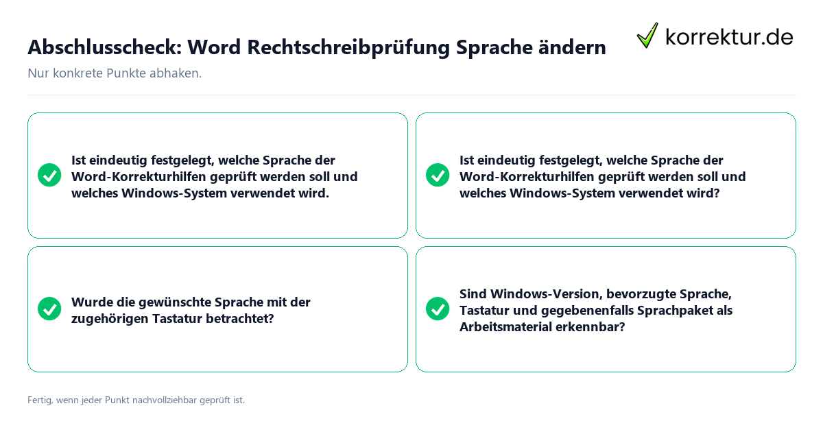 Konkreter Abschlusscheck zu Word Rechtschreibprüfung Sprache ändern