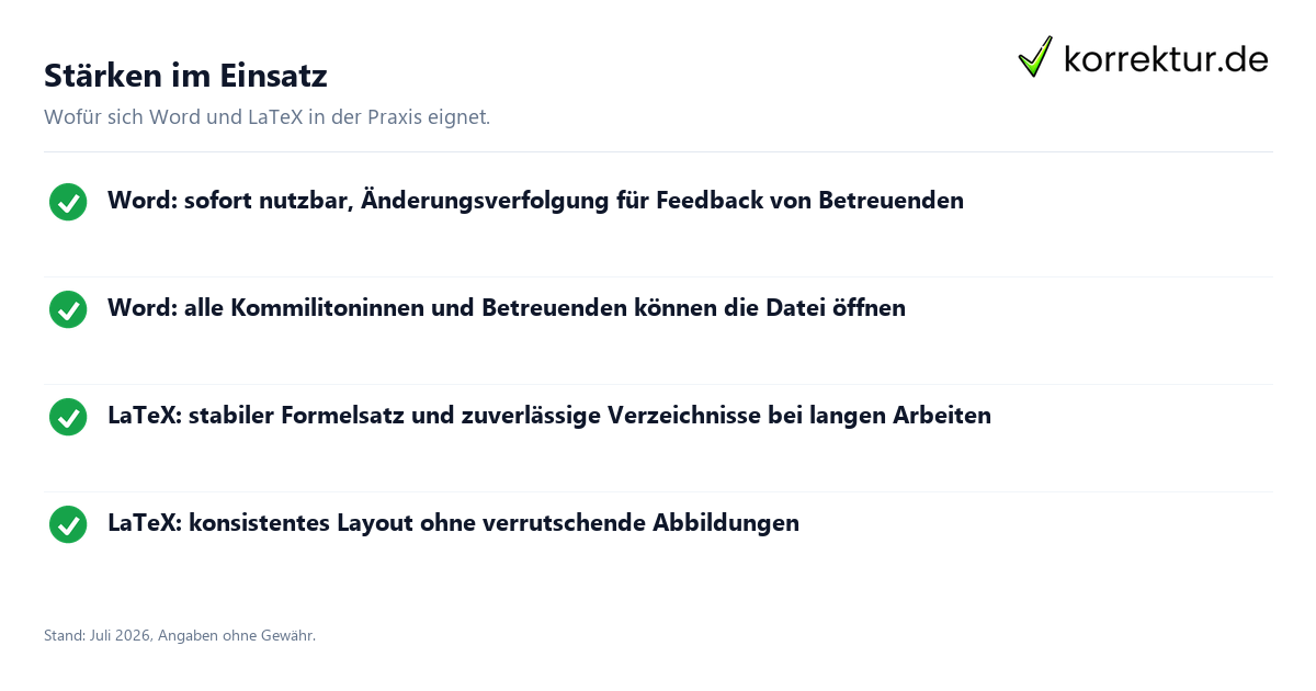 Stärken im Einsatz Word oder LaTeX für die eigene Abschlussarbeit: Stärken im Überblick