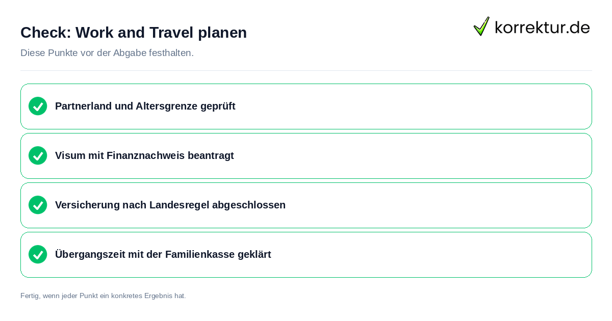 Work and Travel planen: Prüfliste mit vier Punkten