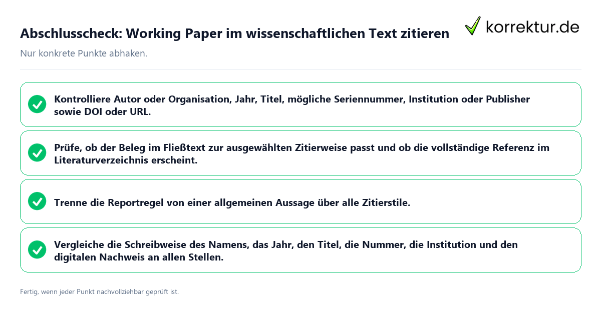 Konkreter Abschlusscheck zu Working Paper im wissenschaftlichen Text zitieren