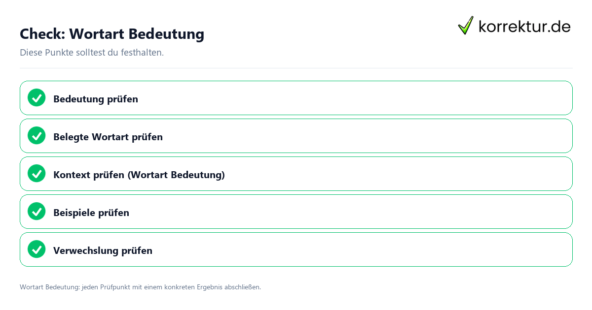 Wortart Bedeutung mit einer themenspezifischen Checkliste