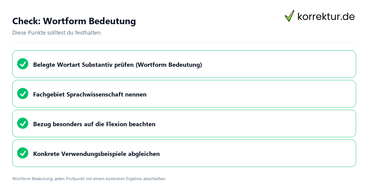 Wortform Bedeutung mit einer themenspezifischen Checkliste