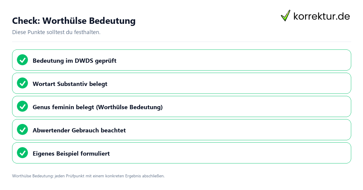 Worthülse Bedeutung mit einer themenspezifischen Checkliste