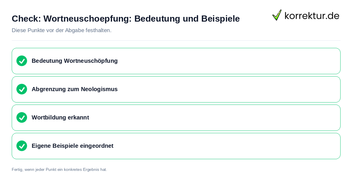 Wortneuschöpfung: Bedeutung und Beispiele: Prüfliste mit vier Punkten