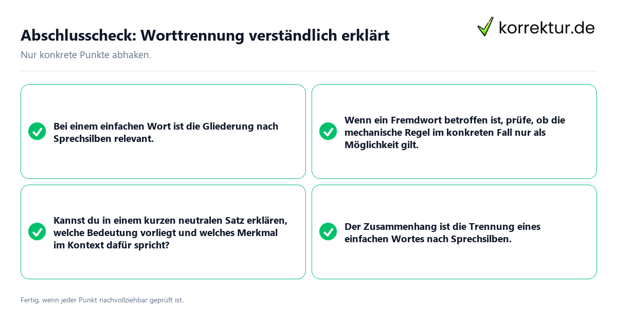 Konkreter Abschlusscheck zu Worttrennung verständlich erklärt
