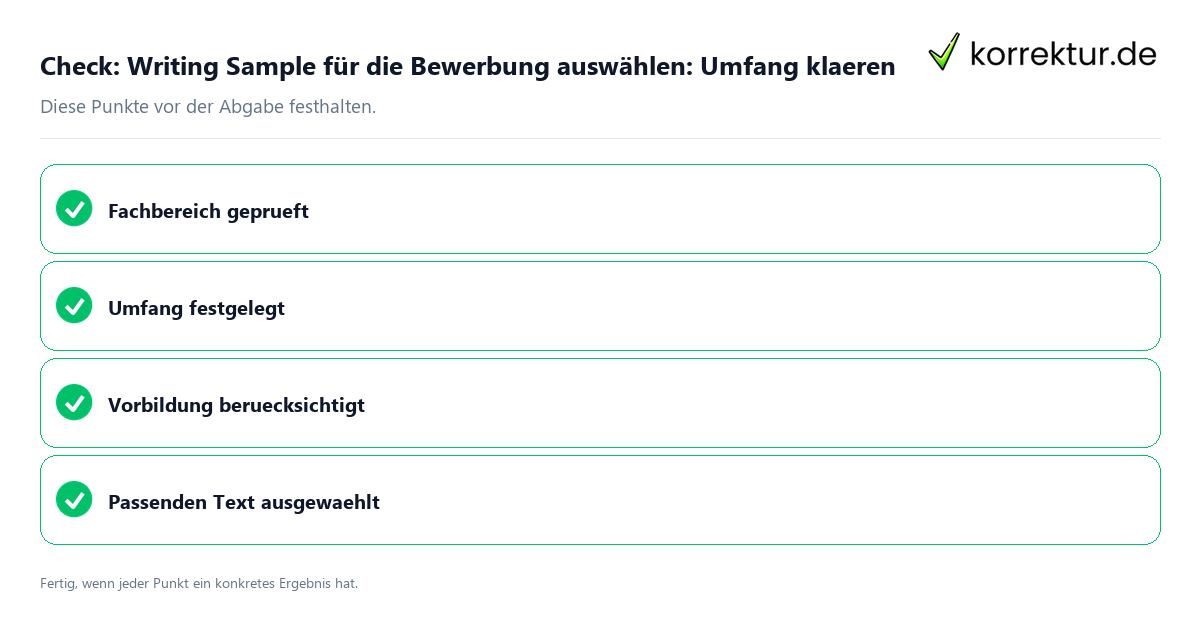 Writing Sample für die Bewerbung auswählen: Umfang klären: Prüfliste mit vier Punkten